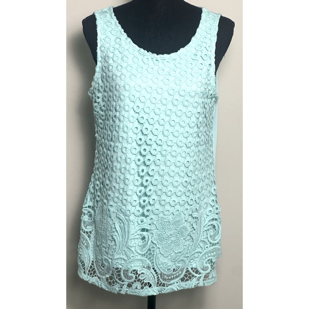 Charter Club Women's Sleevless Decorative Top Teal Aqua‎ with Overlay  Size (S)
